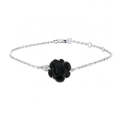 Chanel Camelia small model bracelet in white gold,  onyx and diamonds