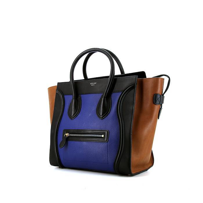 Celine Luggage handbag in blue, black and brown leather - 00pp