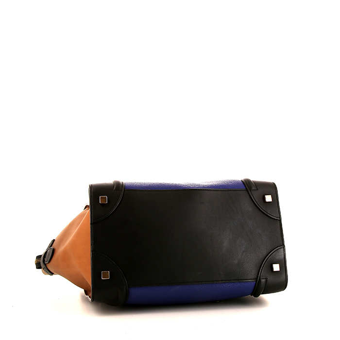 Bolso de mano Celine  Luggage Mini en cuero azul negro y marrón - Detail D4