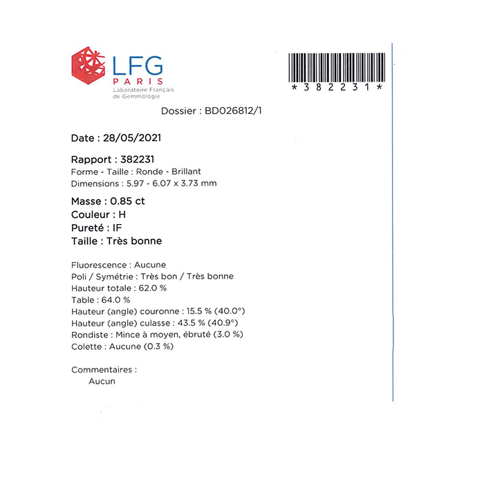 Solitaire ring in white gold and diamond (0,85 carat) - Detail D2