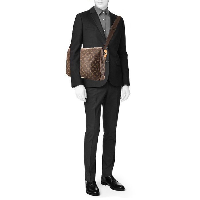 Borsa a tracolla Louis Vuitton Messenger in tela monogram marrone e pelle naturale - Detail D1