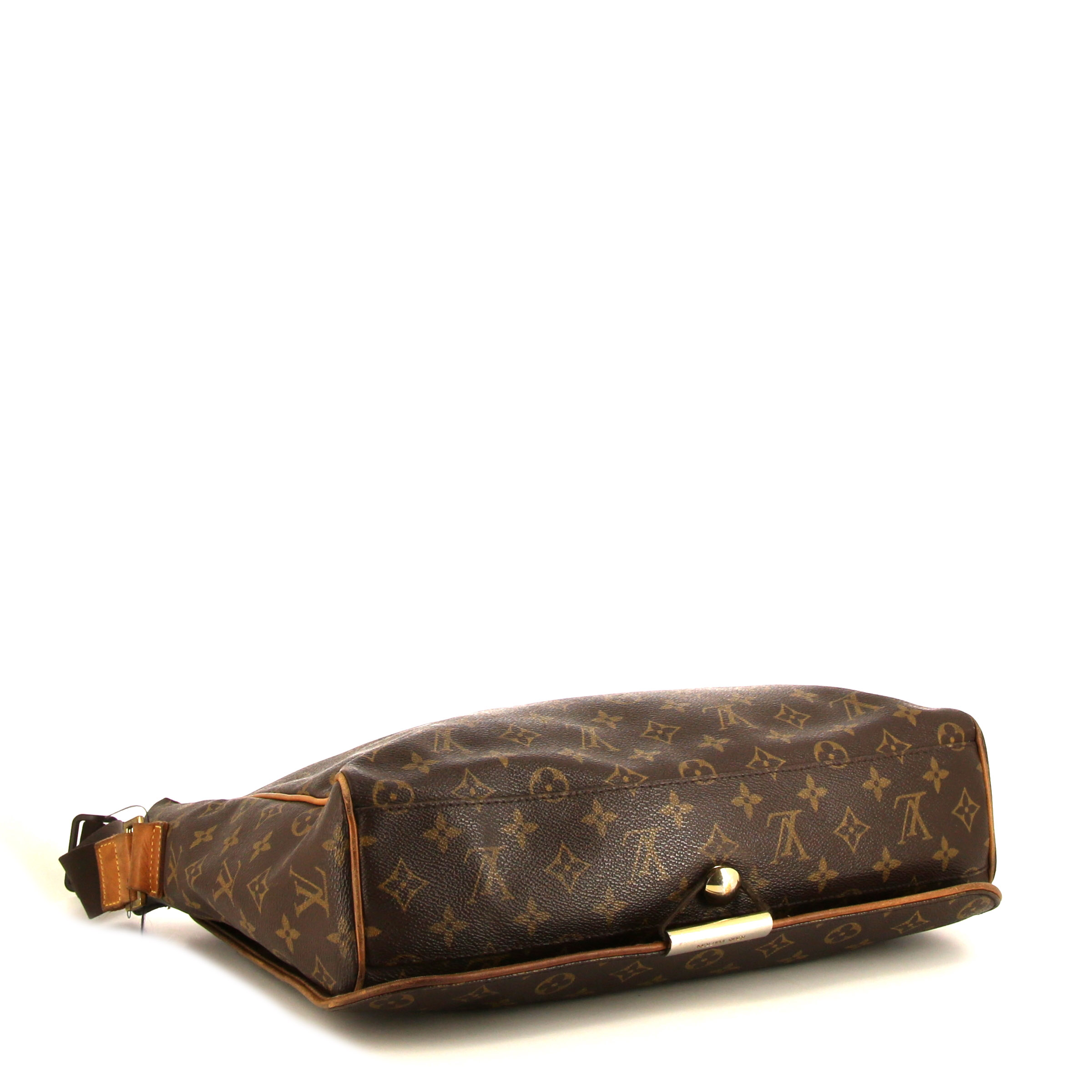 Sac bandoulière Louis Vuitton Messenger en toile monogram marron et cuir naturel - Detail D4