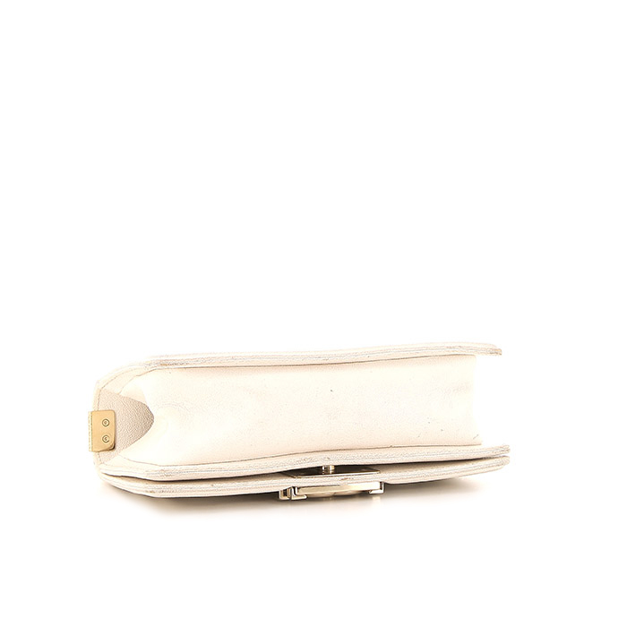 Chanel Mini Boy shoulder bag in cream color grained leather - Detail D5
