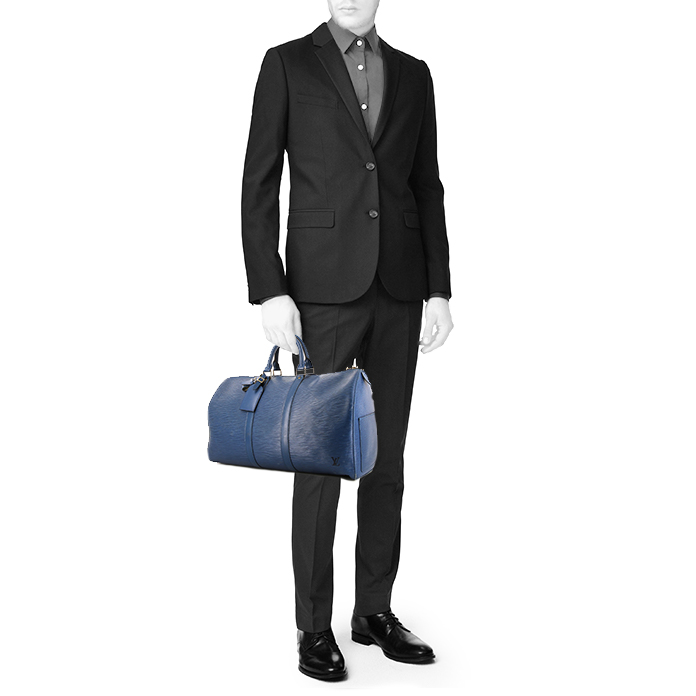 Sac de voyage Louis Vuitton Keepall 45 en cuir épi bleu - Detail D1