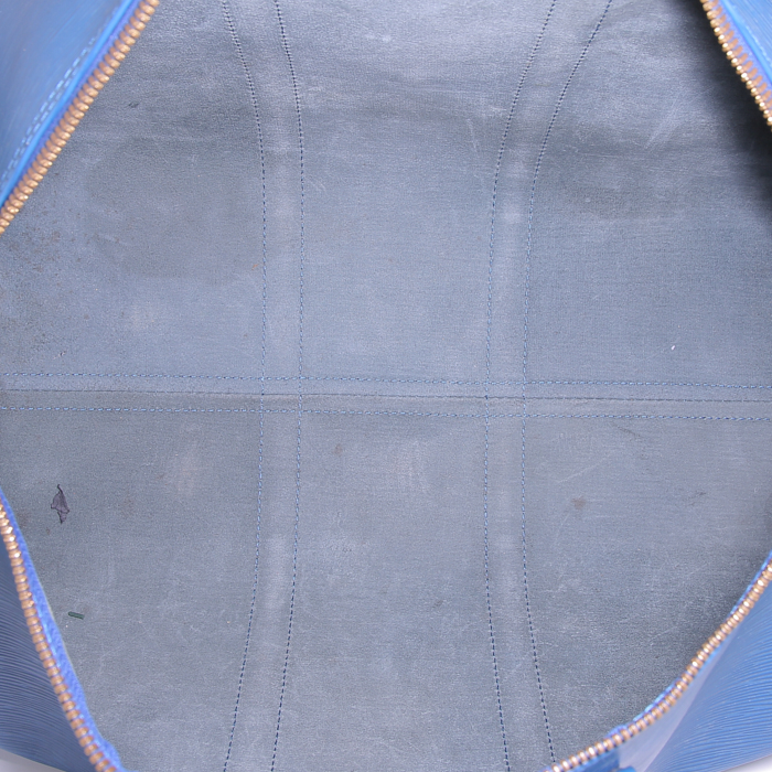 Borsa da viaggio Louis Vuitton Keepall 45 in pelle Epi blu - Detail D2