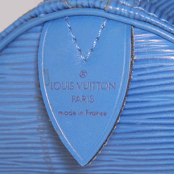 Sac de voyage Louis Vuitton Keepall 45 en cuir épi bleu - Detail D3