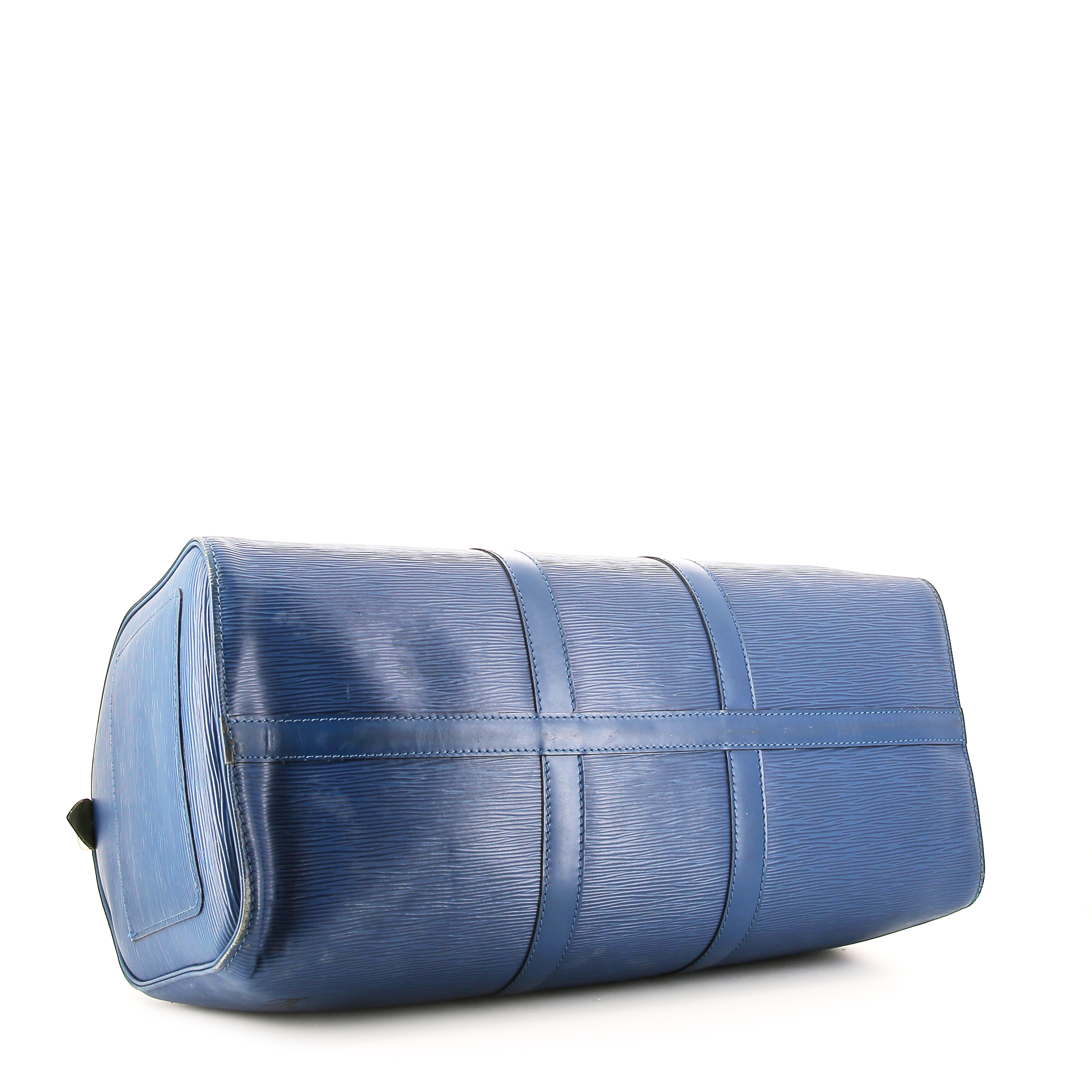 Sac de voyage Louis Vuitton Keepall 45 en cuir épi bleu - Detail D4