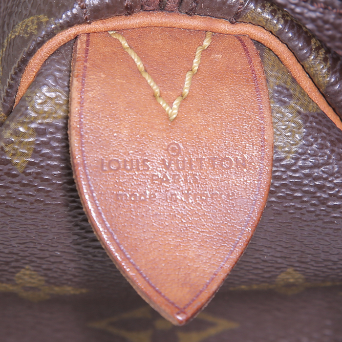 Louis Vuitton Speedy 30 handbag in brown monogram canvas and natural leather - Detail D3
