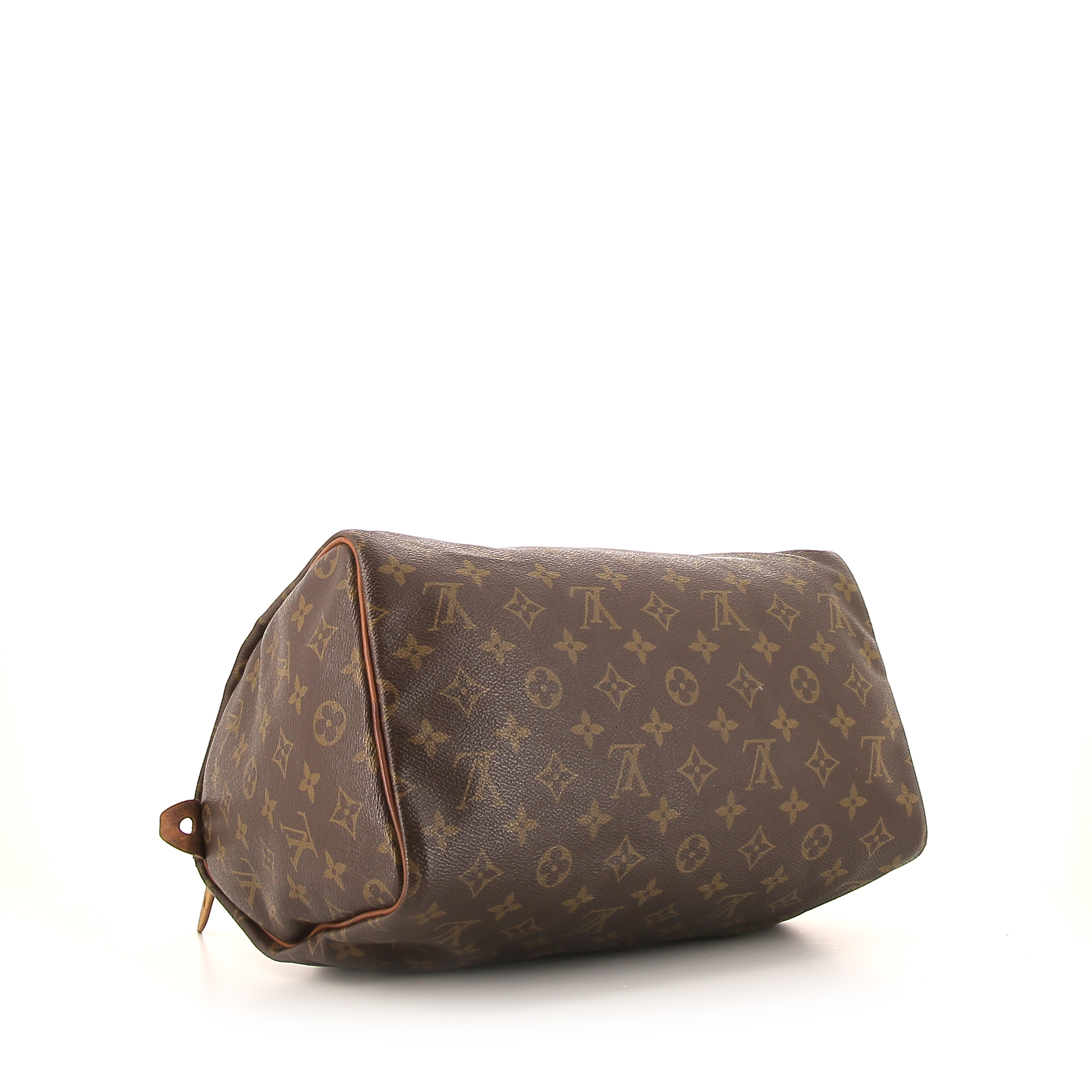 Borsa Louis Vuitton Speedy 30 in tela monogram marrone e pelle naturale - Detail D4