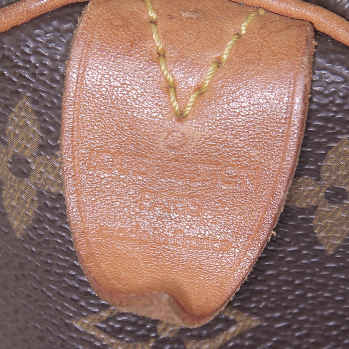 Sac à main Louis Vuitton Speedy 25 cm en toile monogram marron et cuir naturel - Detail D3
