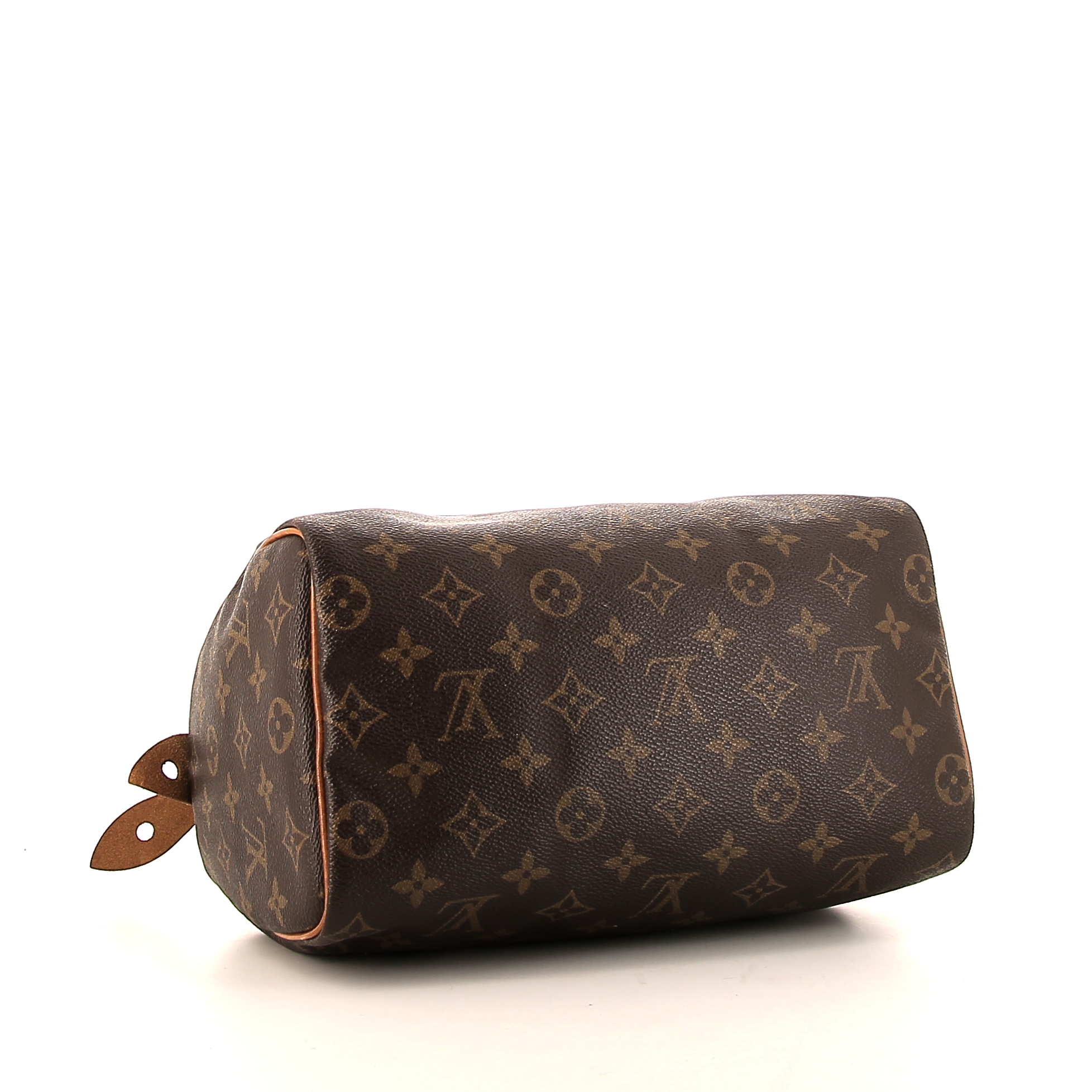 Bolso de mano Louis Vuitton Speedy 25 cm en lona Monogram marrón y cuero natural - Detail D4