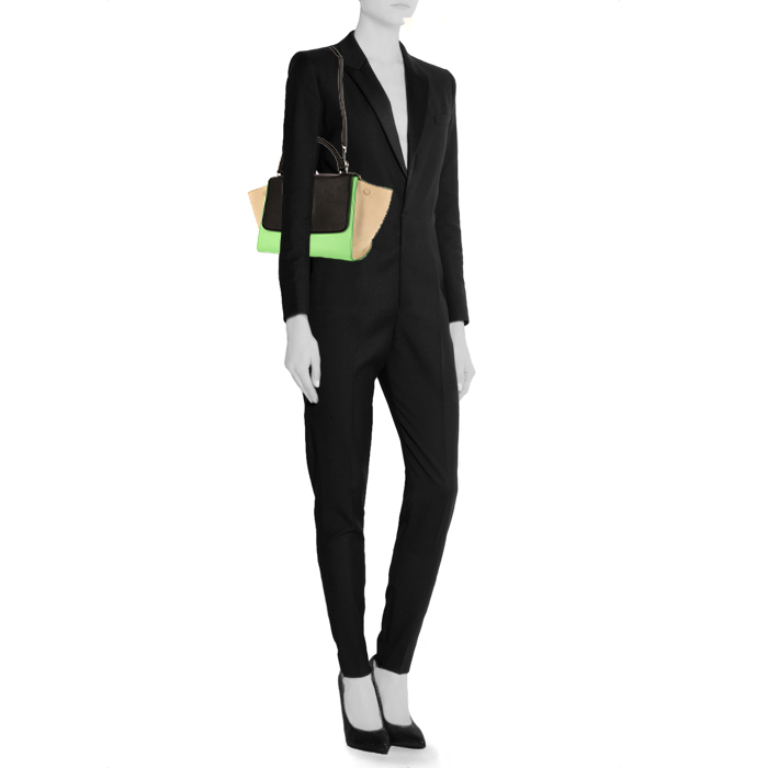 Borsa Celine Trapeze in pelle nera verde e beige - Detail D2