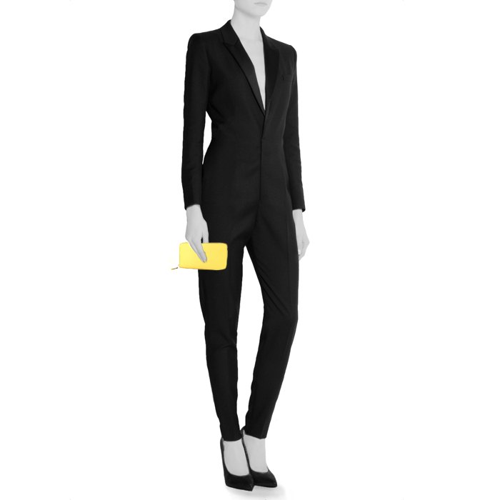 Portefeuille Hermes Silkin en cuir epsom jaune Lime - Detail D1