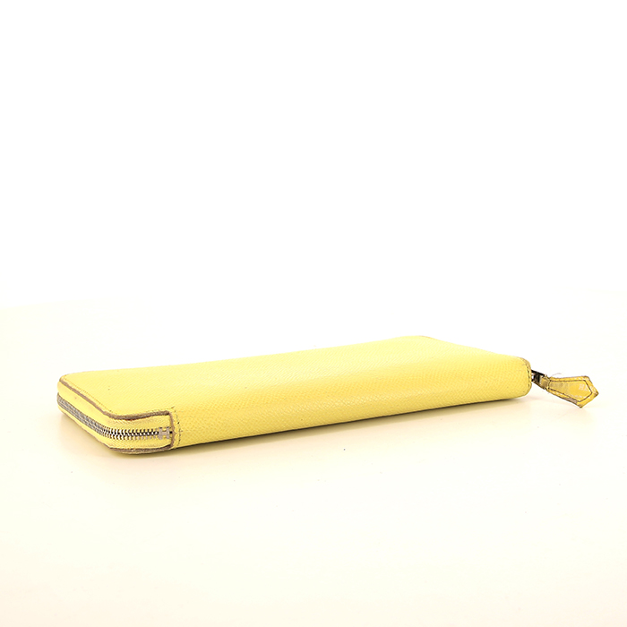 Portefeuille Hermes Silkin en cuir epsom jaune Lime - Detail D4