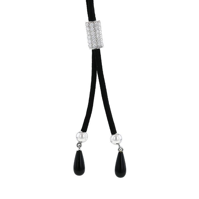 Collier Cartier Pelage en or blanc,  diamants, onyx et émeraude - Detail D2