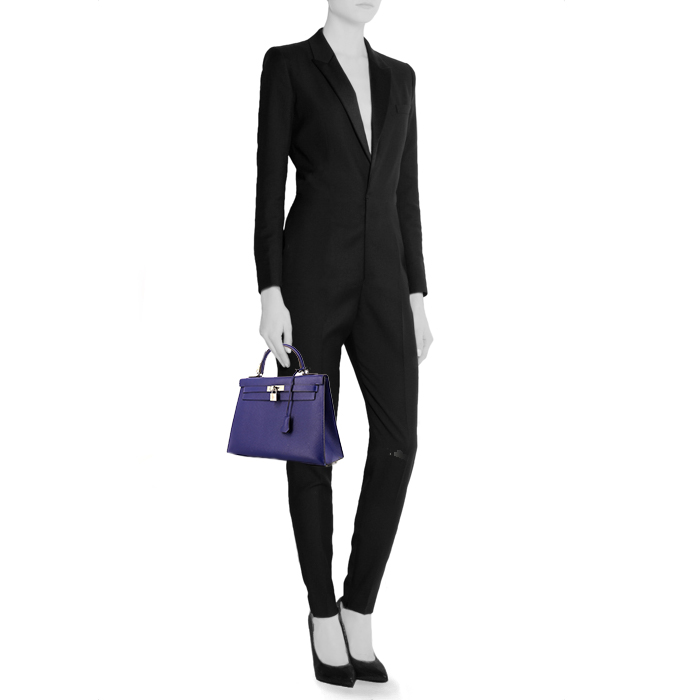 Hermes Kelly 32 cm handbag in electric blue epsom leather - Detail D1