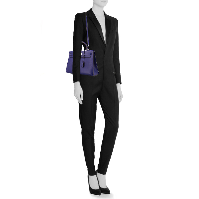 Hermes Kelly 32 cm handbag in electric blue epsom leather - Detail D2