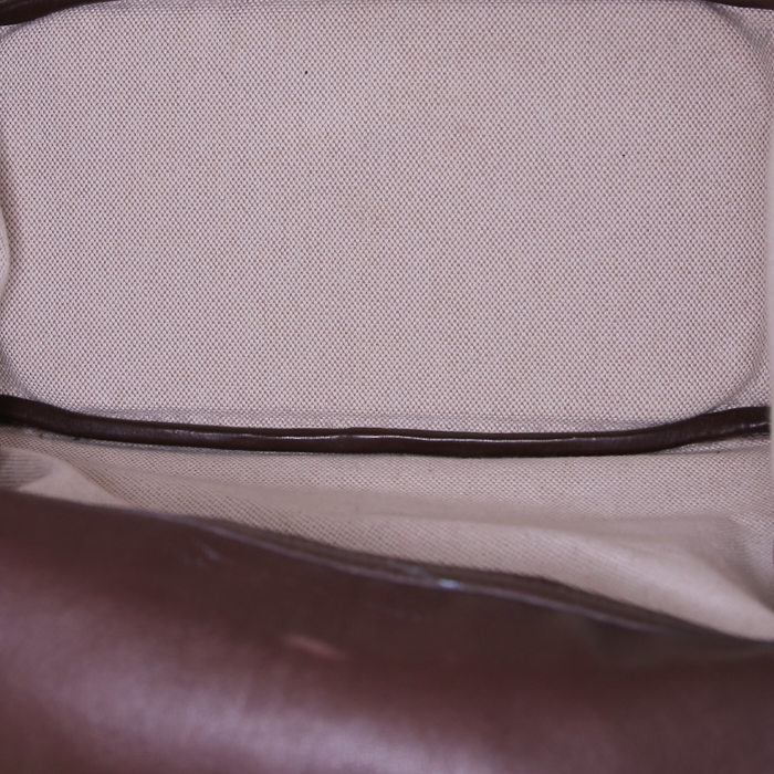 Borsa Hermes Lindy in tela beige e pelle marrone - Detail D2