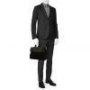 Bolso de mano Hermès Valparaiso modelo mediano en cuero negro y lona negra - Detail D1 thumbnail