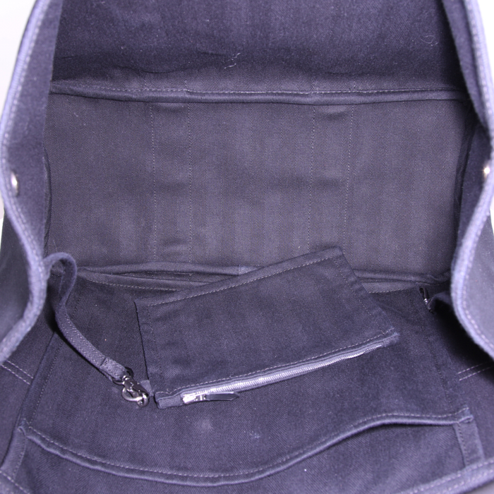 Sac à main Hermès Valparaiso moyen modèle en cuir noir et toile noire - Detail D2