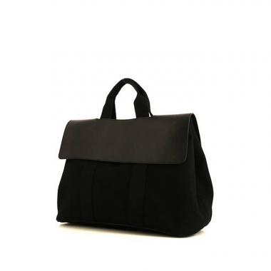 Sac à main Hermès Valparaiso moyen modèle en cuir noir et toile noire