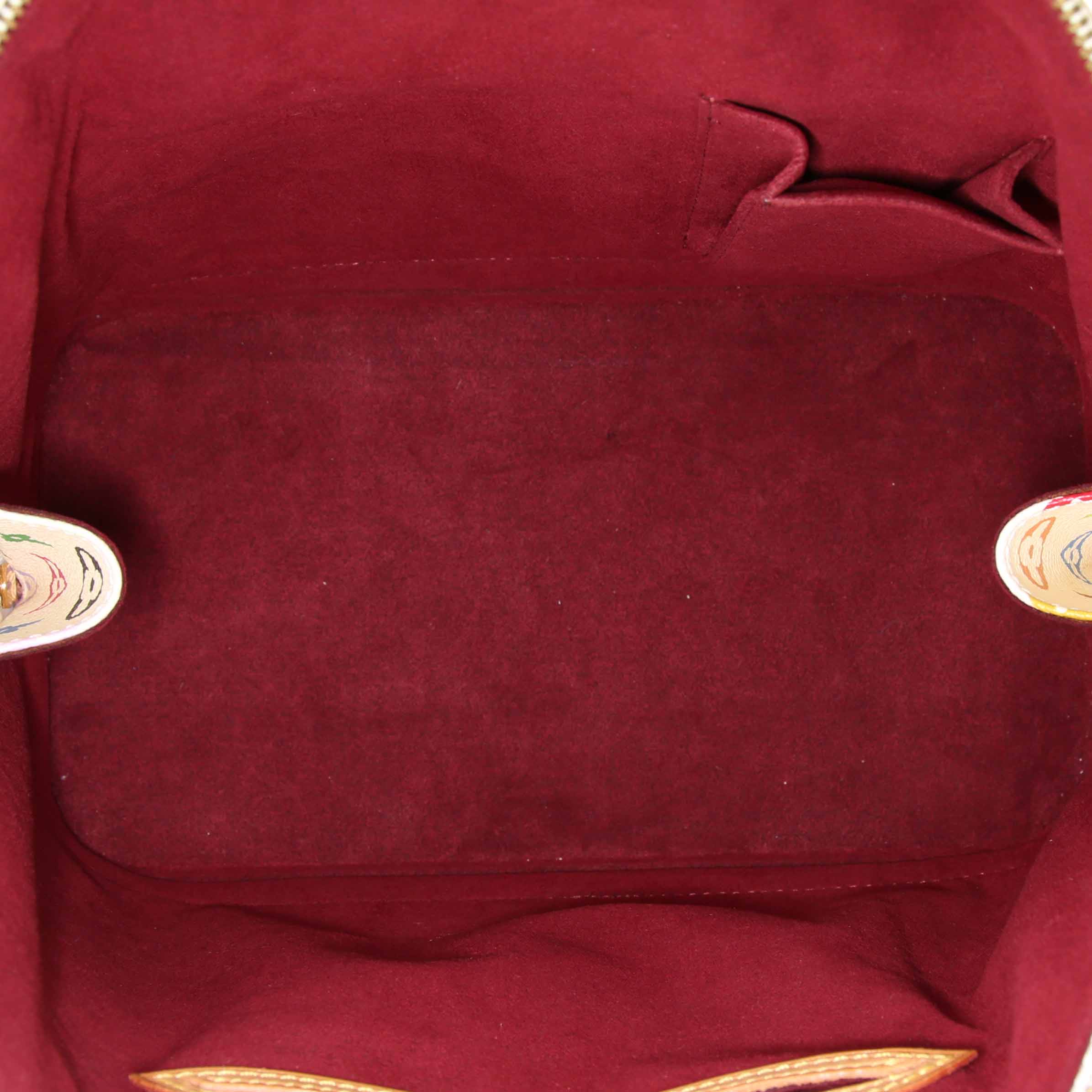 Borsa Louis Vuitton Alma in tela monogram multicolore bianca e pelle naturale - Detail D2