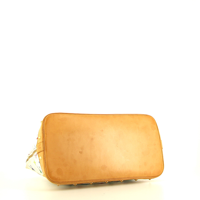 Bolso de mano Louis Vuitton Alma en lona Monogram multicolor blanca y cuero natural - Detail D4
