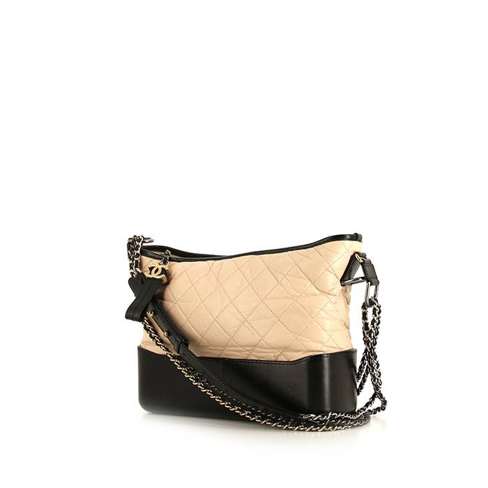 Chanel Gabrielle  medium model handbag in beige quilted leather and black smooth leather - 00pp