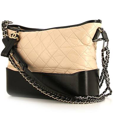 Chanel Beige/Black Quilted Leather Gabrielle Medium Hobo Bag