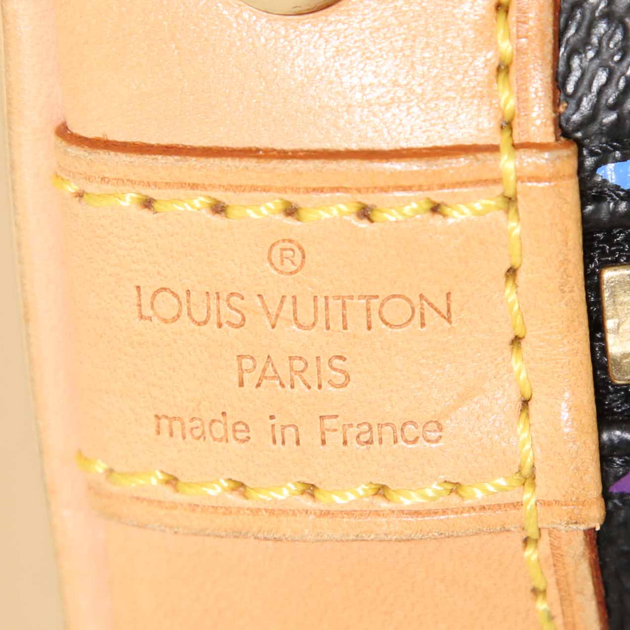 Borsa Louis Vuitton Alma in tela monogram multicolore nera e pelle naturale - Detail D3