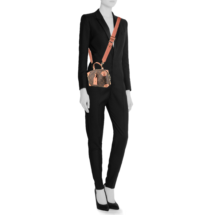 Louis Vuitton Petite Malle Souple shoulder bag in brown monogram canvas and pink leather - Detail D2