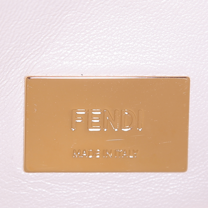 Bolsito de mano Fendi Peekaboo en piel de potro roja, rosa, beige y marrón y cuero color crema - Detail D4