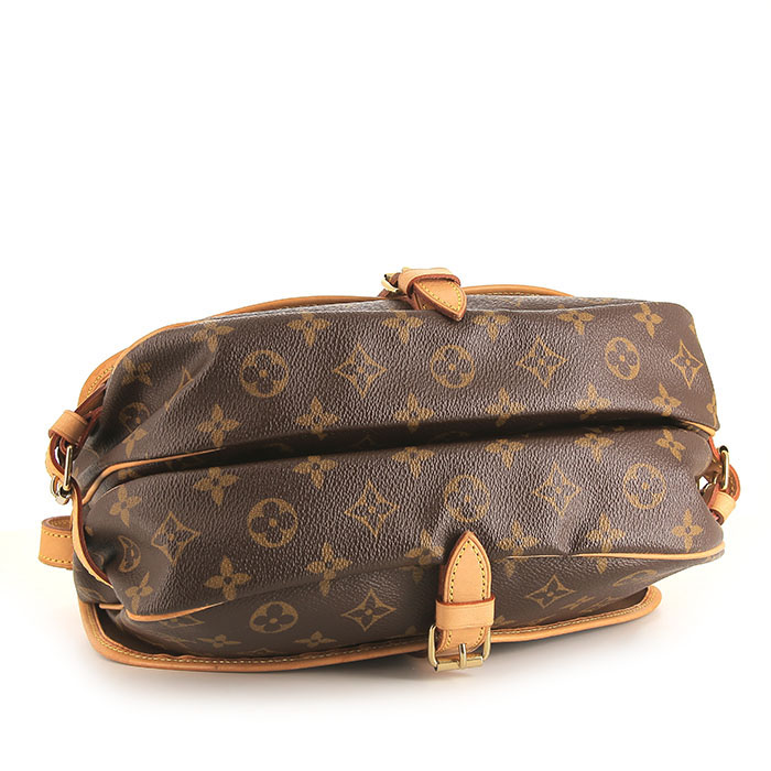Borsa a tracolla Louis Vuitton Saumur modello piccolo in tela monogram cerata marrone e pelle naturale - Detail D4