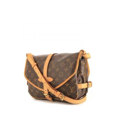 Sac bandoulière Louis Vuitton Saumur petit modèle en toile monogram enduite marron et cuir naturel