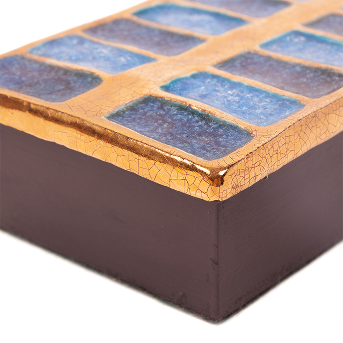Mithé Espelt, petit coffret "Grille", en terre estampée, or craquelé et verre cristallisé, base en chêne, vers 1956 - Detail D2