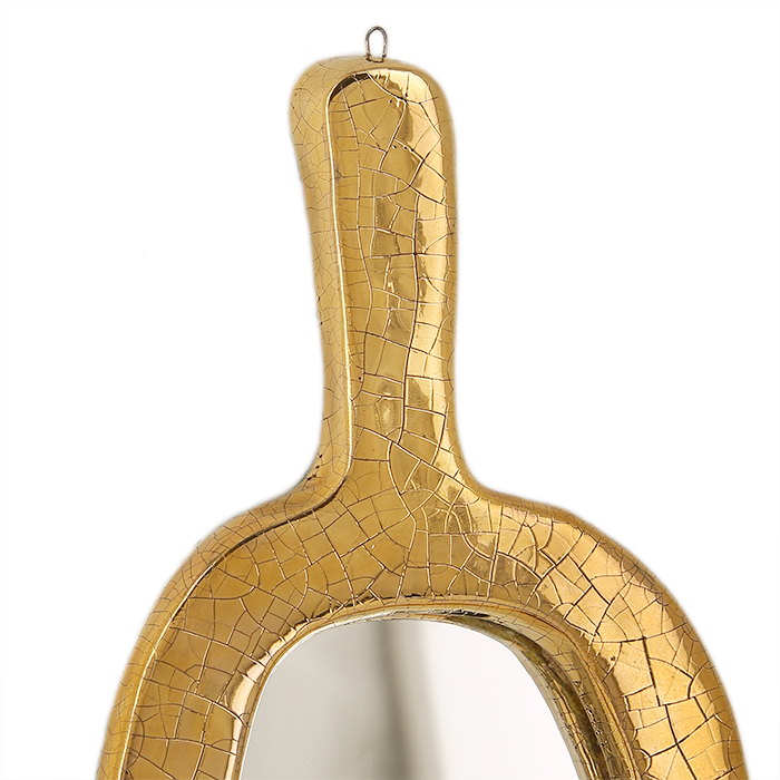 Mithé Espelt, "Oblong" hand mirror, in embossed earthenware and crackled gold, from the 1950's - Detail D1