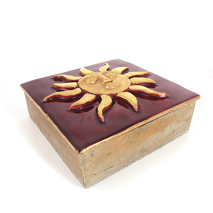 Mithé Espelt, big and rare "Gondar" chest, in embossed and glazed earthenware, crackled gold, oak base, from the 1960 - Detail D1