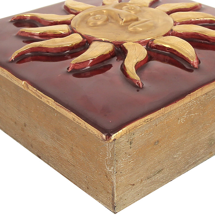 Mithé Espelt, big and rare "Gondar" chest, in embossed and glazed earthenware, crackled gold, oak base, from the 1960 - Detail D3