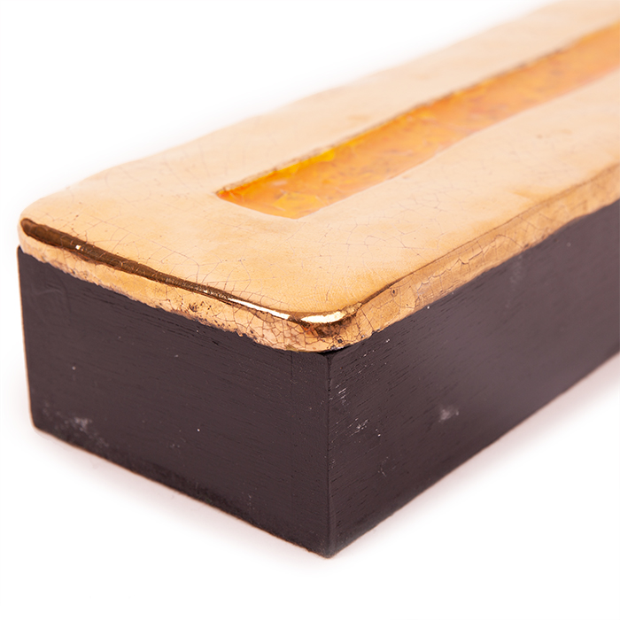 Mithé Espelt, large chest by Mithé Espelt, in embossed earthenware, crackled gold and crystallized glass, oak base, from the 1950's - Detail D2