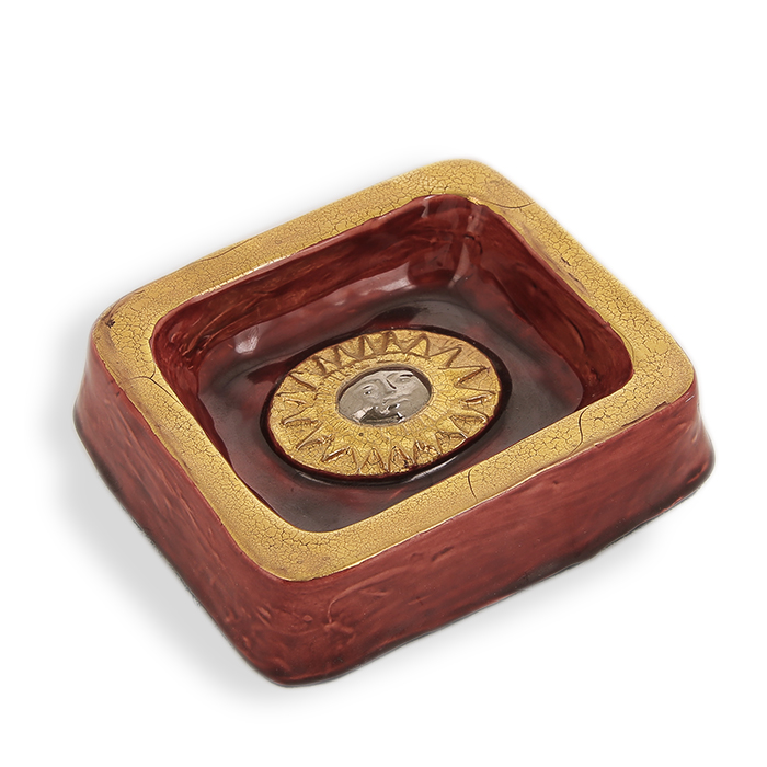 Mithé Espelt, "Seal" jewelry tray, in embossed and glazed earthenware, crackled gold, des années 1960 - Detail D1