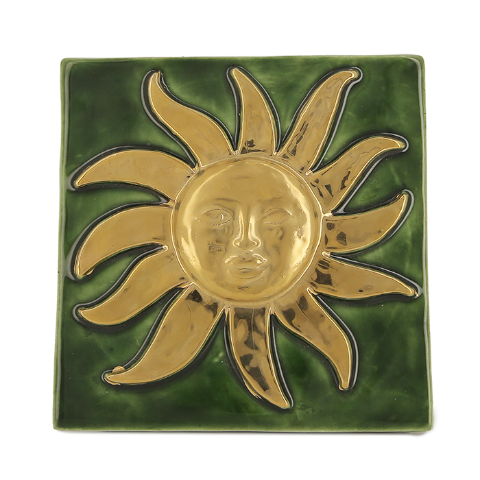 Mithé Espelt, "Sun" chest, in embossed and glazed earthenware, crackled gold, oak base, around 1955 - Detail D4