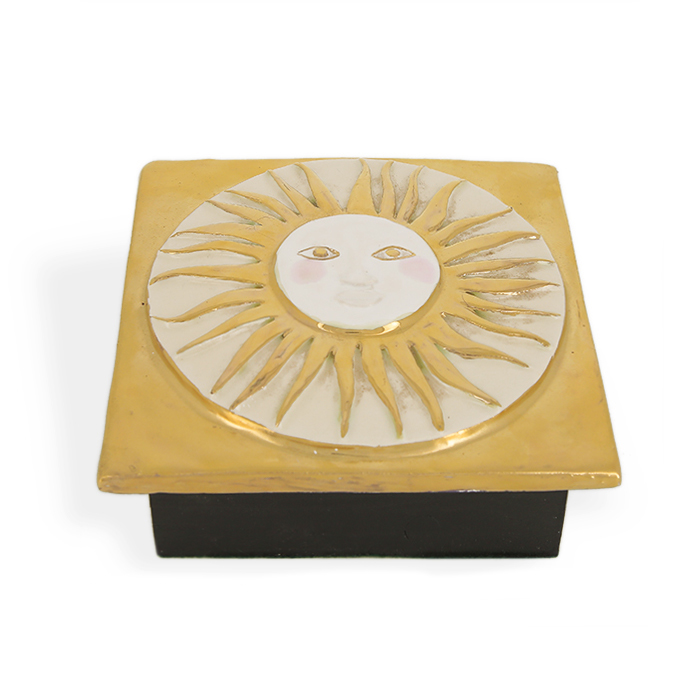 Mithé Espelt, coffret "Axum", en terre estampée et émaillée, or craquelé, base en chêne, des années 1960 - Detail D1