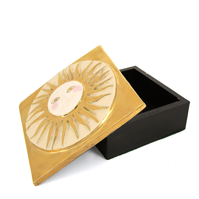 Mithé Espelt, "Axum" chest, in embossed and glazed earthenware, crackled gold, oak base, from the 1960's - Detail D2