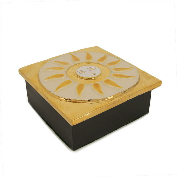 Mithé Espelt, "Lotus" chest, in embossed and glazed earthenware, crackled gold, oak base, around 1955/60's - Detail D1