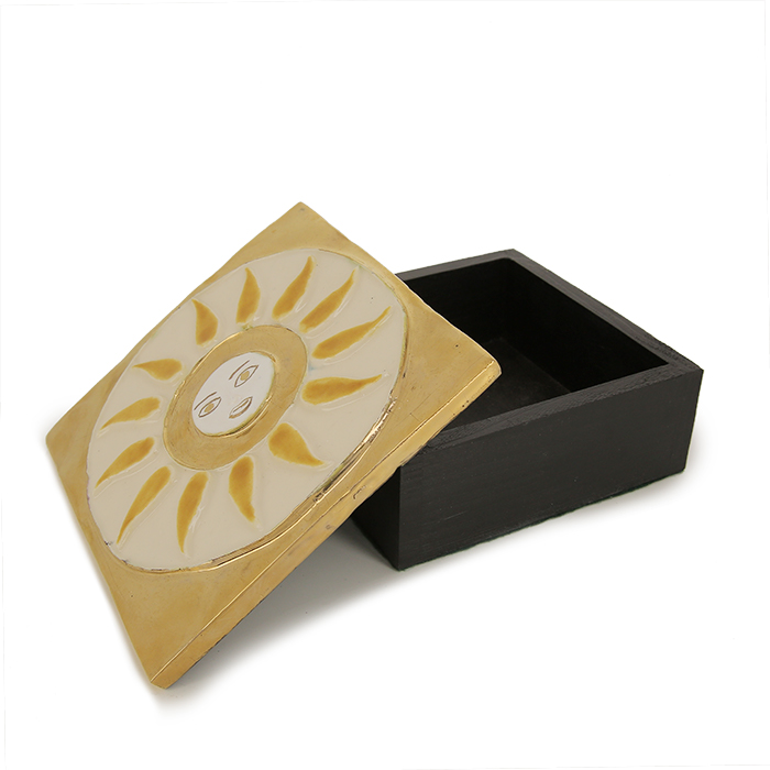 Mithé Espelt, "Lotus" chest, in embossed and glazed earthenware, crackled gold, oak base, around 1955/60's - Detail D2