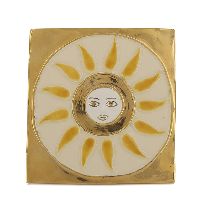 Mithé Espelt, "Lotus" chest, in embossed and glazed earthenware, crackled gold, oak base, around 1955/60's - Detail D4