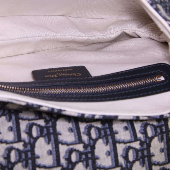 Borsa Dior Saddle in tessuto a monogramma Oblique blu e pelle blu - Detail D3
