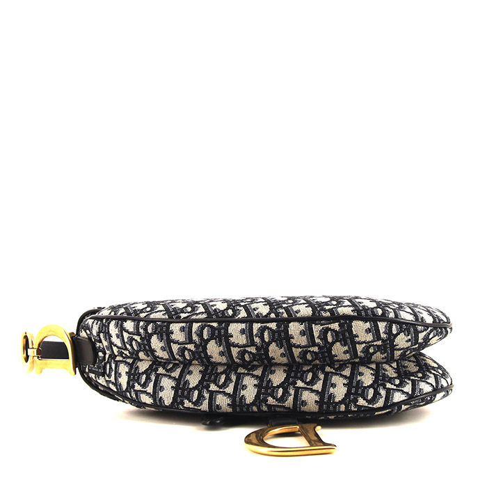 Dior Saddle handbag in blue monogram canvas Oblique and blue leather - Detail D5