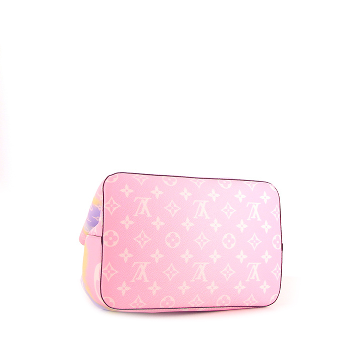 Borsa a spalla Louis Vuitton Limited Editions petit Noé in tela monogram rosa gialla e viola e pelle rosa - Detail D5