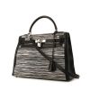 Hermes Kelly 32 cm handbag in grey vibrato leather and black Swift leather - 00pp thumbnail